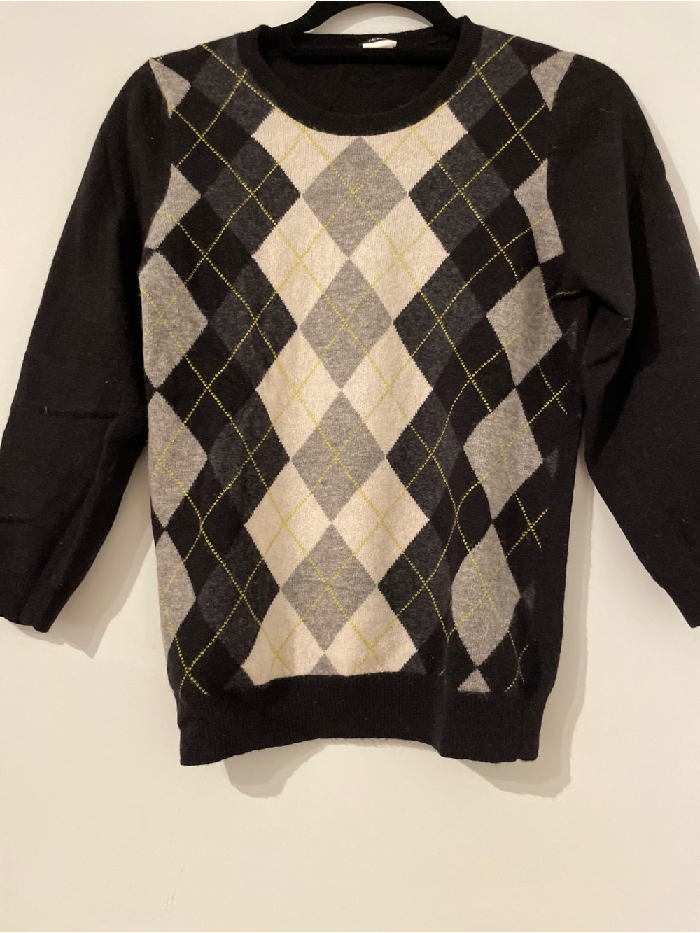 J Crew Women’s Black Argyle Sweater - Classic Crew Neck